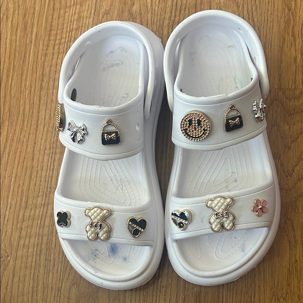 Croc White Sandals with Decorative Charms - Picture 11 of 11